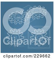 Royalty Free RF Clipart Illustration Of A Digital Collage Of Gear Blueprints On Blue