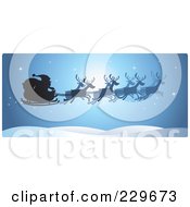 Poster, Art Print Of Blue Christmas Reindeer And Santa Sleigh Border