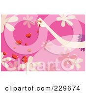 Royalty Free RF Clipart Illustration Of A Womans Hand Releasing Red Hearts Over A Pink Floral Background