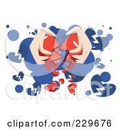 Royalty Free RF Clipart Illustration Of A Pair Of Hands Breaking A Heart On Blue And White by mayawizard101