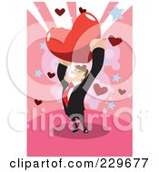 Poster, Art Print Of Businessman Holding Up A Heart On Pink