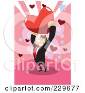 Royalty Free RF Clipart Illustration Of A Businessman Holding Up A Heart On Pink