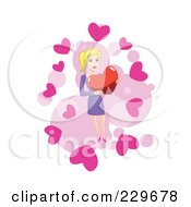 Poster, Art Print Of Woman Holding A Heart Over Pink And White - 1