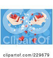 Poster, Art Print Of Pair Of Hands Holding Red Hearts Over Blue