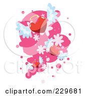 Poster, Art Print Of Winged Angel Hearts Over Pink And White - 1