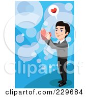 Poster, Art Print Of Happy Man Holding A Heart Over Blue