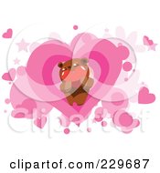 Poster, Art Print Of Teddy Bear Holding A Heart Over Pink Hearts And Stars On White