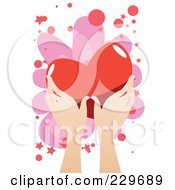 Royalty Free RF Clipart Illustration Of A Womans Hands Holding A Big Red Heart Over Pink And White 2 by mayawizard101