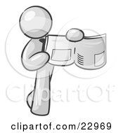 Clipart Illustration Of A White Man Holding Up A Newspaper And Pointing To An Article