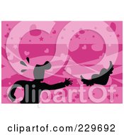 Royalty Free RF Clipart Illustration Of A Silhouetted Man Chasing A Flying Heart Over Pink