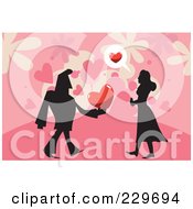 Poster, Art Print Of Silhouetted Man Giving A Woman A Heart Over Pink