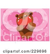 Poster, Art Print Of Teddy Bear Holding A Heart Over A Pink Heart Background