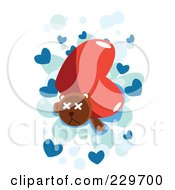 Poster, Art Print Of Big Heart Crushing A Teddy Bear Over Blue Hearts On White