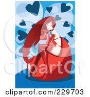 Poster, Art Print Of Sexy Woman Sitting On A Big Heart Over Blue