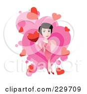 Royalty Free RF Clip Art Illustration Of A Woman Holding A Heart Over Pink And White 2