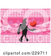 Poster, Art Print Of Silhouetted Man Walking With A Heart Over Pink