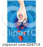 Poster, Art Print Of Hand Dropping Hearts Down A Drain Over Blue