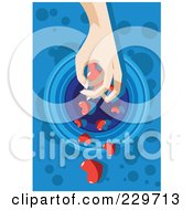 Royalty Free RF Clipart Illustration Of A Hand Dropping Hearts Down A Drain Over Blue by mayawizard101