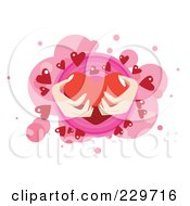 Poster, Art Print Of Womans Hands Holding A Big Red Heart Over Pink And White - 1