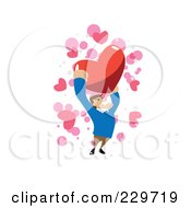 Poster, Art Print Of Strong Man Holding Up A Red Heart Over Pink And White