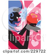 Royalty Free RF Clip Art Illustration Of A Blue Haired Woman Holding A Winged Heart On Pink