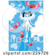 Poster, Art Print Of Female Angel In A Sky Of Winged Hearts