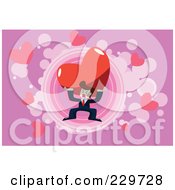 Royalty Free RF Clipart Illustration Of A Businessman Holding A Read Heart Over Pink