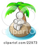 Poster, Art Print Of White Man Sitting All Alone With A Palm Tree On A Deserted Island