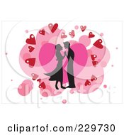 Poster, Art Print Of Silhouetted Couple Over Hearts On White - 2