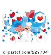 Poster, Art Print Of Chef Serving Hearts Over Blue And White