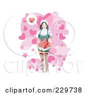 Poster, Art Print Of Woman Serving Hearts Over Pink And White