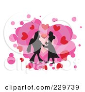 Poster, Art Print Of Silhouetted Couple Over Hearts On White - 1