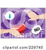 Royalty Free RF Clipart Illustration Of A Hand Refusing To Accept Love From Another Over Purple