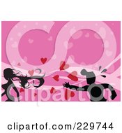 Royalty Free RF Clipart Illustration Of A Silhouetted Man Lusting After A Woman Over Pink by mayawizard101
