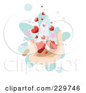 Royalty Free RF Clipart Illustration Of A Hand Releasing Winged Hearts Over Blue And White