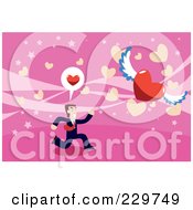 Poster, Art Print Of Businessman Chasing A Winged Heart On Pink