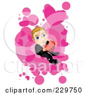 Poster, Art Print Of Nervous Businessman Holding A Heart Over Pink And White