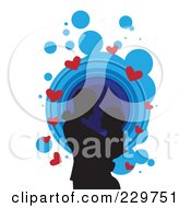 Poster, Art Print Of Silhouetted Couple With Hearts Over Blue And White