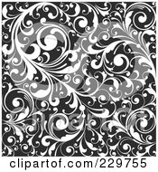 Royalty Free RF Clipart Illustration Of A Black And White Background Pattern Of Leafy Vines
