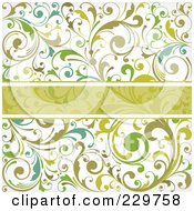 Royalty Free RF Clipart Illustration Of A Green Copyspace Bar Over A Floral Pattern And Off White Background
