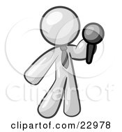 Clipart Illustration Of A White Man A Comedian Or Vocalist Wearing A Tie Standing On Stage And Holding A Microphone While Singing Karaoke Or Telling Jokes by Leo Blanchette