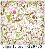 Poster, Art Print Of Green Pink Brown And Off White Background Pattern Of Leafy Vines