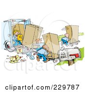 Poster, Art Print Of Dog Staring At A Ball And A Team Of Movers Moving Boxes On Moving Day