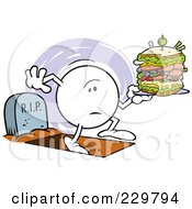 Royalty Free RF Clipart Illustration Of A Moodie Character Holding A Sandwich With One Foot In The Grave