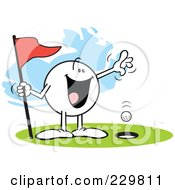 Happy Moodie Character Golfing A Hole In One
