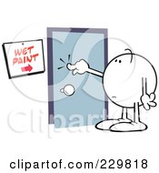 Moodie Character Touching Wet Paint On A Door