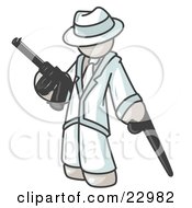 White Gangster Man Carrying A Gun And Leaning On A Cane