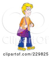 Royalty Free RF Clipart Illustration Of A Blond Man Carrying A Shoulder Bag 1