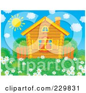 Poster, Art Print Of Cute Log Cabin With A Field Of Daisy Flowers - 4