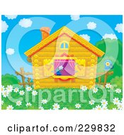 Poster, Art Print Of Cute Log Cabin With A Field Of Daisy Flowers - 3